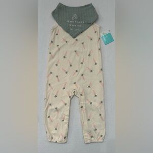 Baby Girls Easter Cream Color With Carrot Print Sleeveless Romper & Bib 24 Mths